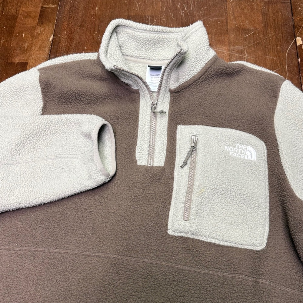 The North Face Fleece Pullover Mens Small Brown Tan Circular Design hiking camp